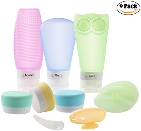 Leak Proof Travel Bottle Set 9 Pack,Hokone Refillable TSA Approved Silicone Travel Containers for Liquids with Silicone Cream Jar -BPA Free for Shampoo, Conditioner, Soap, Lotion, Sunblock, Toiletries