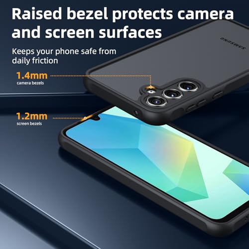 Vauki Matte Case for Samsung Galaxy A16 5G with 2 Tempered Glass, Translucent Shockproof Military Rear Protection Cover, Anti-Scratch Anti-Yellow Hard Frosted Case with Camera Protection, Black