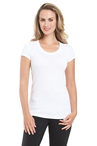 Rekucci Women's Perfectly Soft Basic Fitted Short Sleeve Scoop Neck T Shirt (Medium,White)