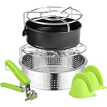 6 PACKS Accessories Compatible with Instant Pot 6, 8Qt Steamer Basket Steamer Base Springform Pan Egg Steamer Rack Silicone Oven Mitts Plate Dish Clip for Pressure Cooker Cooking Pot Steamer Pot Pan