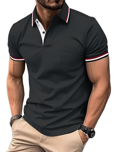 zitysport Polo Shirt Men's Short Sleeve Shirt Breathable Golf Polo Shirt Men Summer Shirts Sport Basic Slim Fit T-Shirt with Chest Pocket Polo Shirt