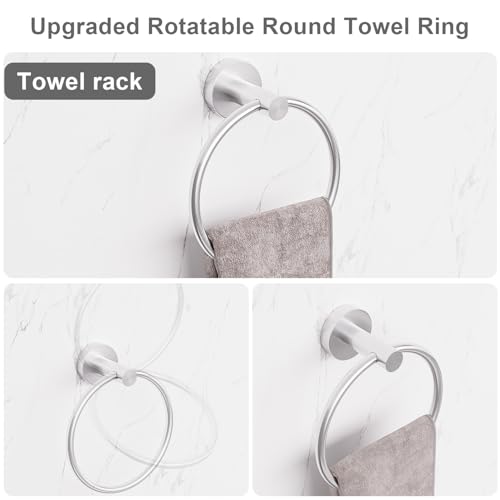 sunzone Bathroom Accessories Set, 5 Pieces Towel Bar, 60 cm Towel Bar, Towel Ring, Bathrobe Towel Hook, Toilet Paper Holder, 304 Stainless Steel, Silver