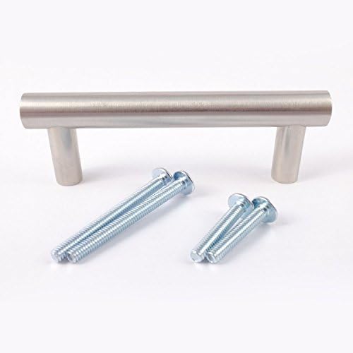 Solid Stainless Steel 4" Bar Pull Handles for Drawers and Cabinets, Brushed Nickel Finish, 3" Center Hole Spacing (25 Pack)
