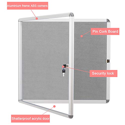 Swansea Enclosed Noticeboard Bulletin Pin Fabric Boards Tamperproof with Mounting Screws 6xA4 (28x26inch)
