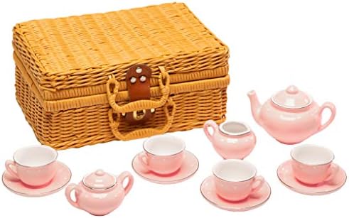 children's tea set in wicker basket