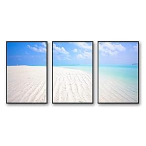 Framed Canvas Wall Art for Living Room, Bedroom Ocean Sea Beach Canvas Prints for Modern Home Decoration Ready to Hang - 16"x24"x3 Panels