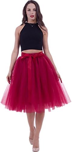 Women's High Waist Princess A Line Midi/Knee Length Tulle Pleated Skirt for Prom Party
