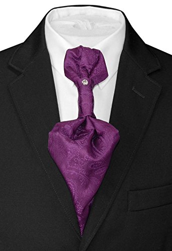 Vesuvio Napoli PreTied ASCOT Paisley EGGPLANT PURPLE Color Cravat Men's Neck Tie - Thumbnail 2