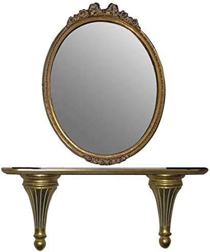 FURNITURE SELLI SHELF Gold with Gold Mirror with Bow