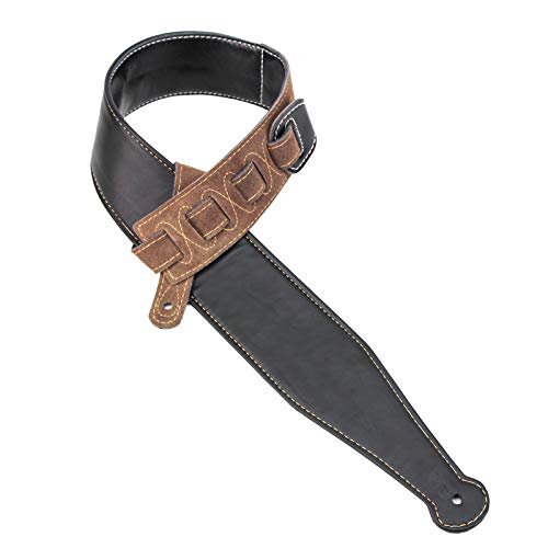 Walker & Williams C-20 Custom Black with Brown Gothic Overlay Padded Leather Guitar Strap