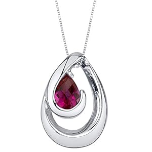 Peora 925 Sterling Silver Wave Pendant Necklace for Women in Various Gemstones, Pear Shape 7x5mm, with 18 inch Italian…