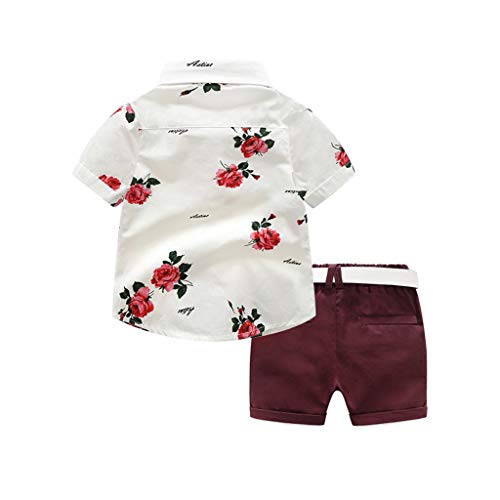Clothful  Toddler Baby Boy Gentleman Suit Rose Bow Tie T-Shirt Shorts Pants Outfit Set (12-18Months, Red) - Thumbnail 2