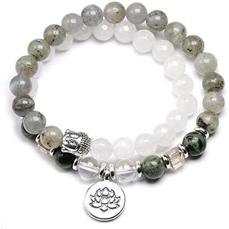 Women Jewelry BraceletNatural Labradorite Beaded Bracelet for Women Men Chrysocolla with Chalcedony Crystal Strand Multi Layer Handmade Jewelry