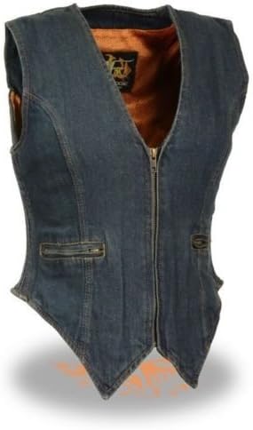 WOMEN'S MOTORCYCLE LADIES DENIM VEST 100% COTTON SIDE STRETCH BLUE NEW (XL)