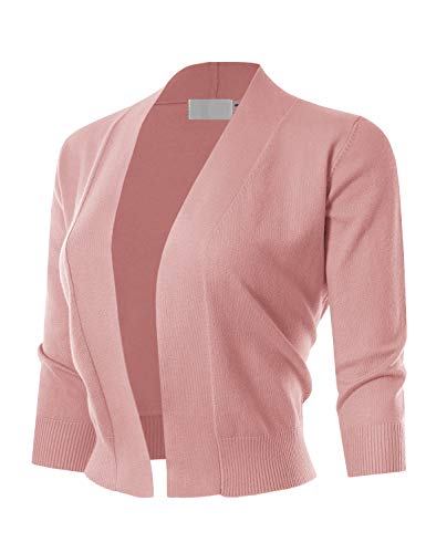 MAYSIX APPAREL 3/4 Sleeve Solid Open Bolero Cropped Cardigan for Women Dustypink M
