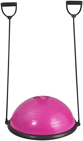 Sakae Pink Half Ball Dome Balance Trainer Yoga Fitness Pilates Strength Exercise Workout with Resistance Bands