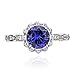 GemsChest Sterling Silver 2 Ct Round Shaped Created Blue Sapphire & Cubic Zirconia Halo Ring