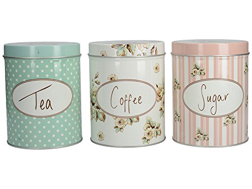 Katie Alice - Set of Three Cottage Flower Large Coffee, Sugar & Tea Storage Tins