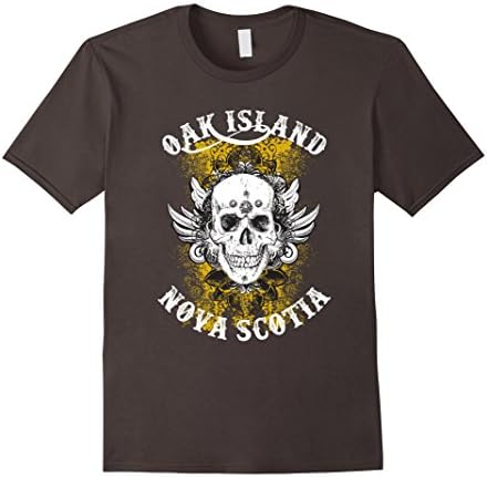Mens Oak Island Nova Scotia Skull Distressed Print T-Shirt Large Asphalt