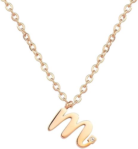 Amazon Aiks レディース ネックレス ブランド 人気 チタン ピンクゴールド 18k アルファベット M字モチーフペンダント ジルコニアネックレス かわいい 仕上げ 金属アレルギー対応 ネックレス 通販