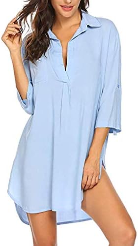 Euaoqi Women Swimsuit Beach Cover Up Shirt Bikini Beachwear Bathing Suit Blouse Tops Fashion 2019 Under Dollars (Blue)