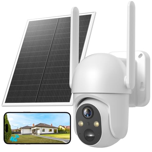 SEHMUA 4G LTE Outdoor Solar Camera with Sim Card, 2K HD IP Wireless Surveillance Camera with Solar Panel, Color Night Vision and PIR Detection, Waterproof IP66