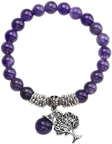 CrystalTears Tree of Life Chakra Bracelet, 8MM Beads Healing Crystal Lucky Charm Stretch Bracelet