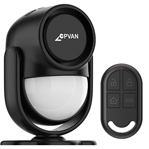 CPVAN PIR Motion Sensor Alarm Motion Sensor with Remote Control 125dB Anti-Theft Alarm System for Home, RV, Garage, Office, Apartment, Car, Shops. Model: CP2-Pro, Black