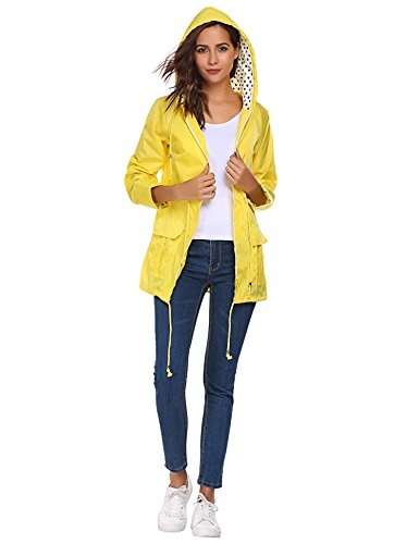 Unibelle Waterproof Lightweight Rain Jacket Active Outdoor Hooded Raincoat for Women, Yellow, Large - Thumbnail 5