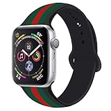 Sport Band Compatible with Apple Watch Band, Premium Sport Durable Soft Silicone Bracelet Wrist Strap Replacement Band for Series 4 3 2 1 (42MM/44MM M/L Black Green Red)