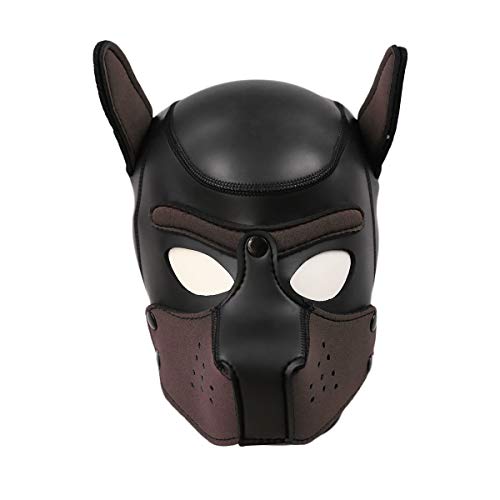 HOT TIME Neoprene Puppy Hood Custom Animal Head Mask Novelty Costume Dog Head Masks (Large, Coffee)