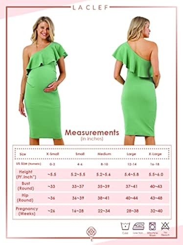 LaClef Women's Maternity Dress – One Shoulder Ruffled Side Ruching, Stretchy Comfort For Pregnancy, White, X-Large - View #2