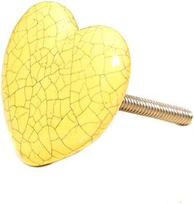 Pretty Yellow HEART Shaped CERAMIC Door Knobs / Drawer Pulls from INDIA. SET of 4.