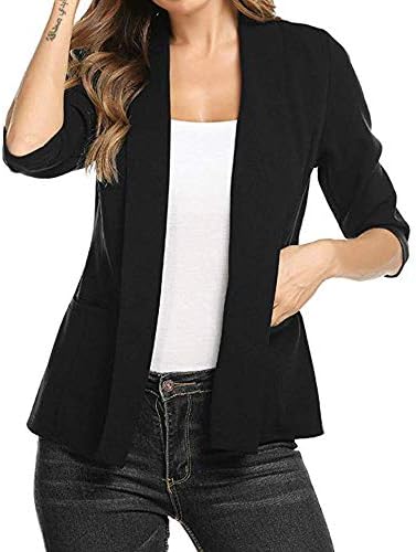 SINARU Tops Women 3/4 Sleeve Blazer Open Front Suit Jacket Work Office Coat