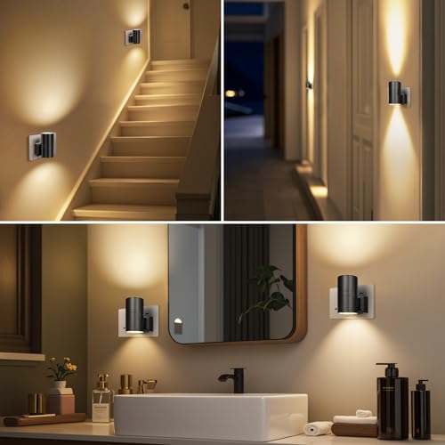 Night Light 3000K, 2 Pack Modern LED Night Light Plug in Wall with Smart Light Sensor, 0-100LM Adjustable Brightness, Dimmable Night Lamp for Bedroom, Hallway, Stair, Bathroom, Laundry, Corridor