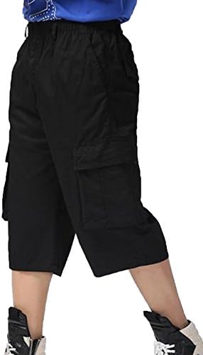 XueYin Men's Three-quarters Length Cotton Loose Elastic Shorts(Black,L size)