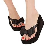 FINEJO Summer Ladies Platform Flip Flops Thong Wedge Beach Sandals Knotbow Shoes