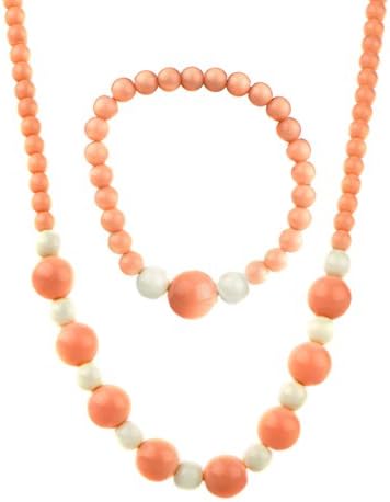 Little Girl Peach Acrylic Bead Necklace &amp; Bracelet Set