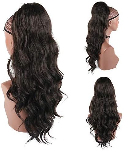 KRSI 24inch Body Wave Pontail Heat Resistant Synthetic Long Loose Wavy Drawstring Ponytail Extension for Black Woman