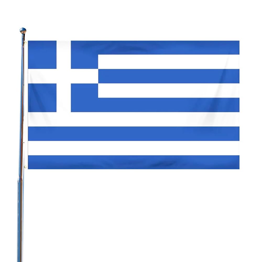 5ft x 3ft Greece Flag 90 * 150cm Greek National Flag with Two Brass Grommets Large Banner of Greece for Festival Party Sport Events Gardens Home Indoor and Outdoor Decoration