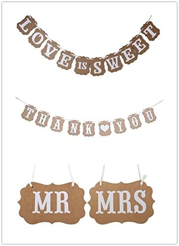 Photo Booth Props Kit for Rustic Glam Wedding Decorations (Love is Sweet, Thank You, MR MRS)