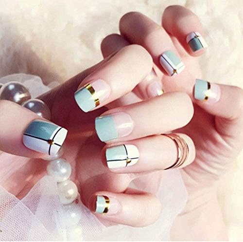 偽の爪の女性エレガントな女の子接着剤付きの偽の爪クリアグリーンキャンディーカラーフルカバー女性のファッション格子グリッドデザイン偽の爪ショートネイルアートのヒント最高のギフト Tarunniketanpublicschool Com