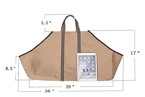 RORAIMA Firewood Log Carrier Signature Log Totes Heavy Duty Canvas (logs not included) size 36"x16"x9" Color Khaki