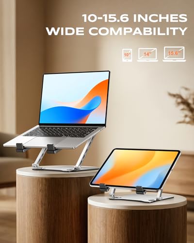 Babacom Ultra-Slim Portable Laptop Stand for Desk, Height Adjustable & Dual-Bar Support Laptop Riser Holder, Ventilated Foldable Laptop Computer Stand, Compatible with MacBook/Tablet (10-15.6")