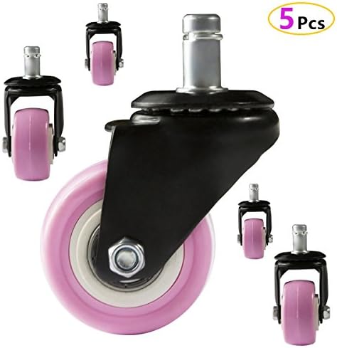 8T8 1.5" Replacement Office Chair Caster Wheels Heavy Duty Solid Rubber Safe for Hardwood Tile Floors (7/16x7/8 Stem Pink)