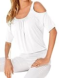 Lovaru Women's Casual Cold Shoulder Tops Short Sleeve T Shirt