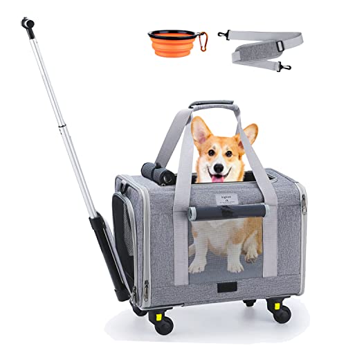 Airline-Approved Rolling Pet Carrier For Cats & Dogs Under 22 Lbs - Grey With Wheels & Telescopic Handle