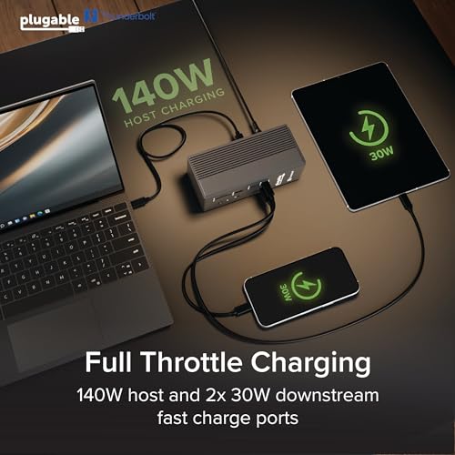 Plugable Thunderbolt 5 Dock: 16-in-1, Dual HDMI 2.1 Up to 8K 60Hz / 4K 144Hz, 140W Laptop Charging, 2.5GbE, Fanless, Driverless TAA Compliant Docking Station for MacBook Pro/Air & Windows (TBT-UDH2)