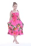 Girl Elastic Ruffle Hawaiian Luau Dress in Hot Pink 12