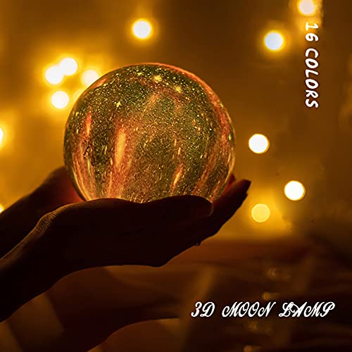 Night Lamp Kids Light 3D Star Moon Lamp, HUAXXIA 5.9 inch 16 Colors LED Lights with Wooden Stand, Touch & Remote Control USB Rechargeable Night Light for Kids/Friends Home Decor, Christmas Gift